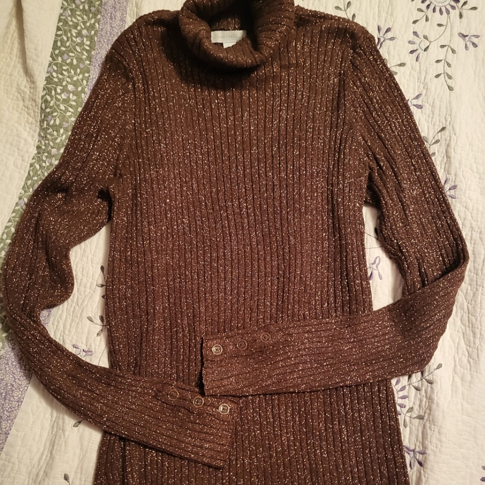 Copper Brown Charter Club Turtleneck w Gold Metallic thread
